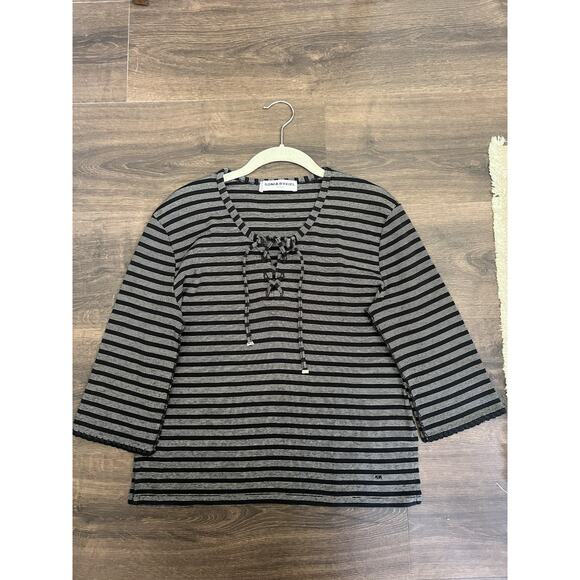 Sonia Rykiel Paris Black And White Stripe Lace Up Cotton Boat Stripe Shirt - Picture 3 of 8